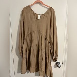H&M large long sleeve tan dress, boho dress